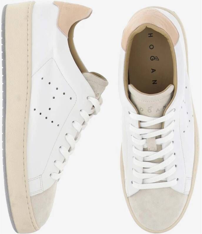 Hogan Leren Sneakers Vetersluiting Geperforeerde Zijkant White Dames