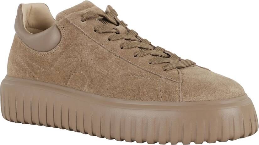 Hogan Strepen Leren Sneakers Ronde Neus Rubberen Zool
