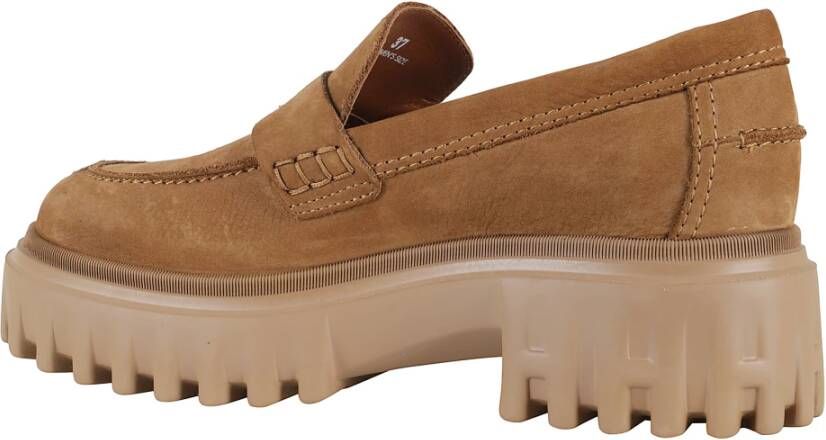 Hogan Tan Suede Loafer met Rubberen Zool