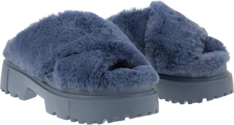 Hogan Faux Fur Urban Sandal Blue Dames