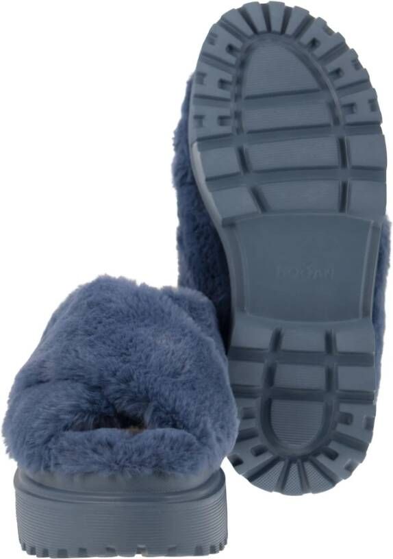 Hogan Faux Fur Urban Sandal Blue Dames