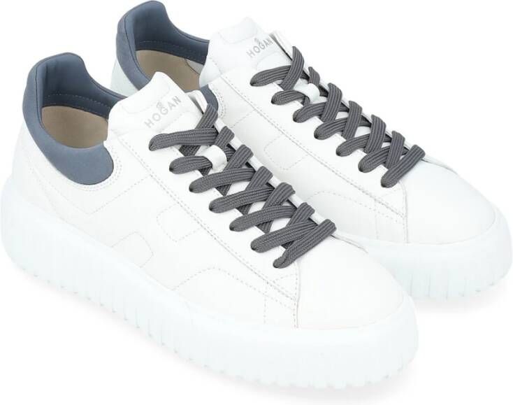 Hogan Witte en Blauwe H-Stripes Leren Sneakers White Heren