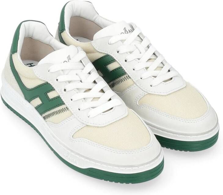 Hogan Witte en Groene Leren Sneakers Vintage Stijl White Heren