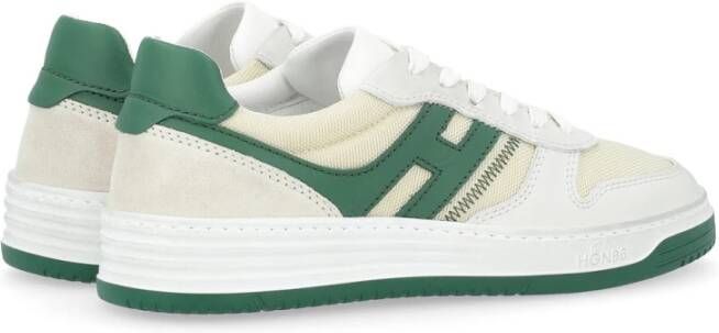 Hogan Witte en Groene Leren Sneakers Vintage Stijl White Heren