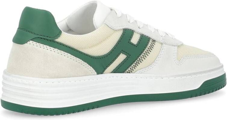 Hogan Witte en Groene Leren Sneakers Vintage Stijl White Heren