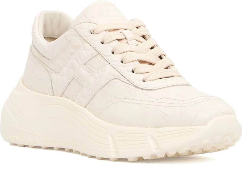 Hogan Witte Krokodil-geprinte Leren Sneakers