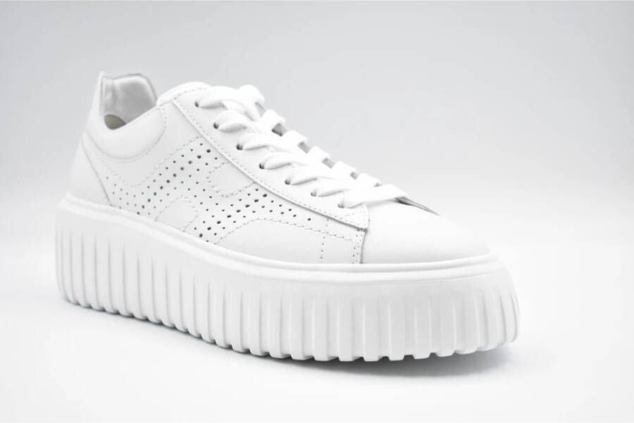 Hogan Witte Leren H-Strepen Platte Schoenen White Dames