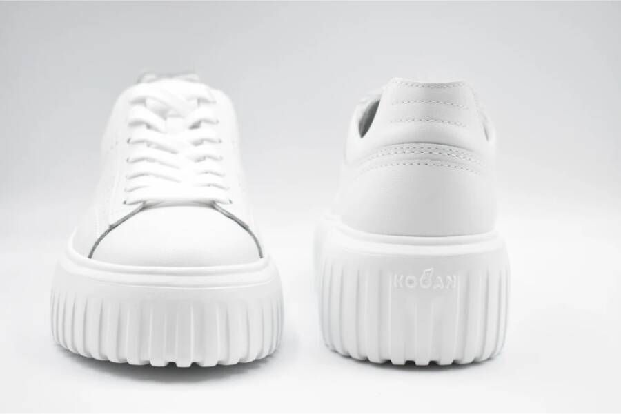 Hogan Witte Leren H-Strepen Platte Schoenen White Dames