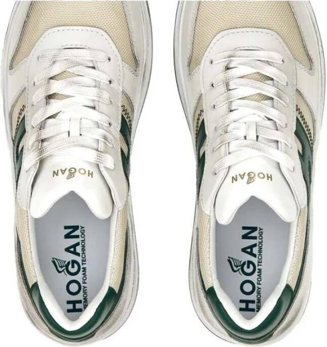 Hogan Witte leren herensneakers met groene accenten White Heren