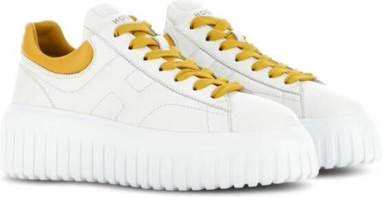 Hogan Witte Leren Sneaker met Dikke Gele Rubberen Zool White Dames