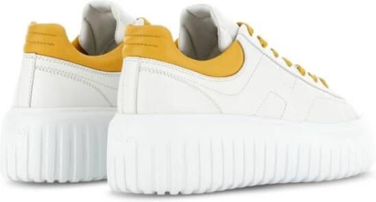 Hogan Witte Leren Sneaker met Dikke Gele Rubberen Zool White Dames