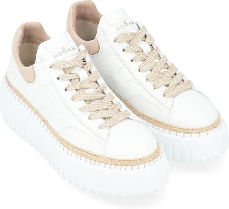 Hogan Witte Leren Sneakers met Beige Details White Dames