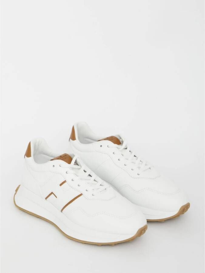 Hogan Witte Leren Sneakers met Bruine Details White Dames