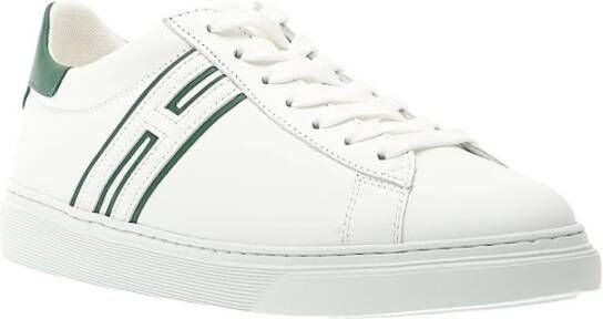 Hogan Witte Leren Sneakers met Groene Details White Heren
