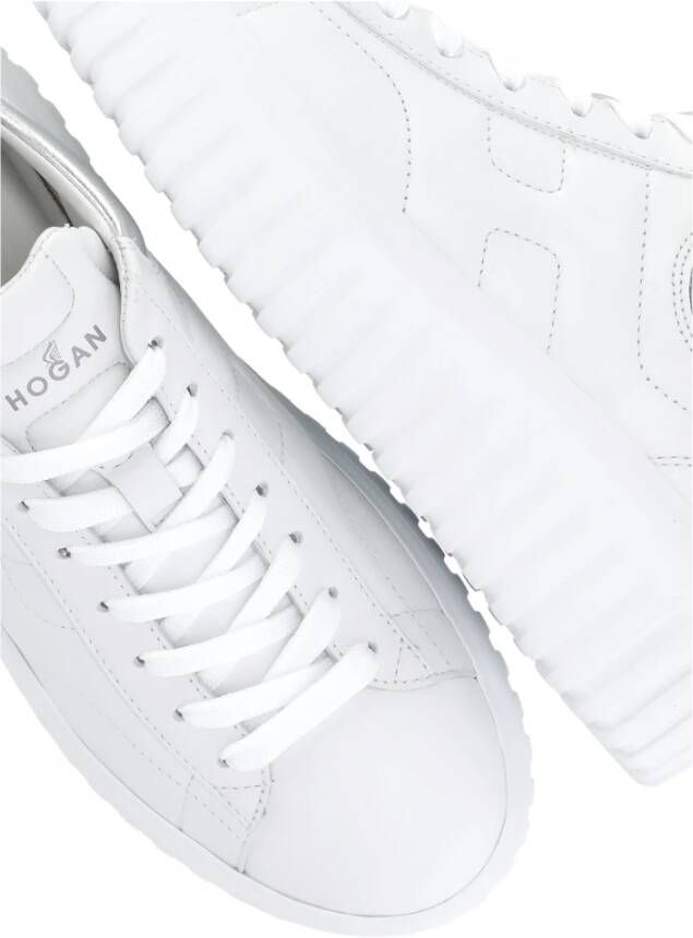 Hogan Witte leren sneakers met metallic detail