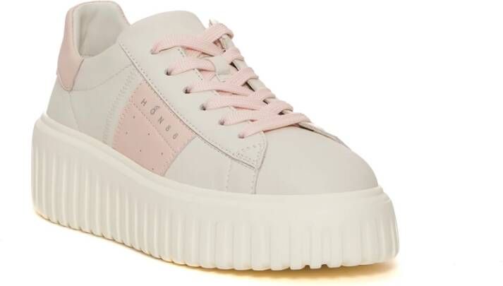 Hogan Witte leren sneakers met roze band White Dames
