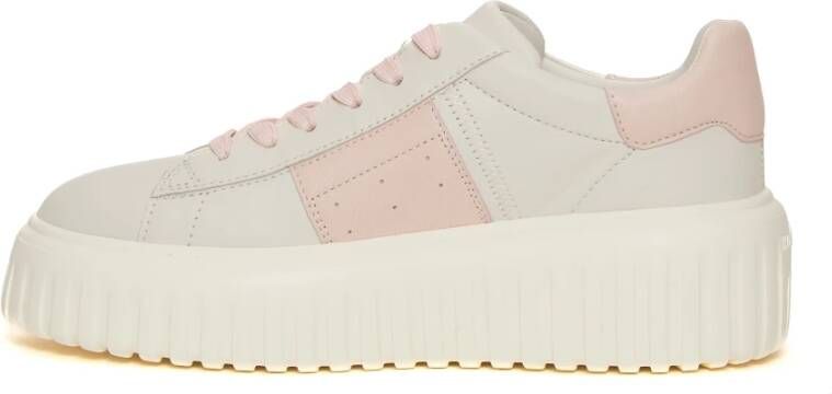Hogan Witte leren sneakers met roze band White Dames