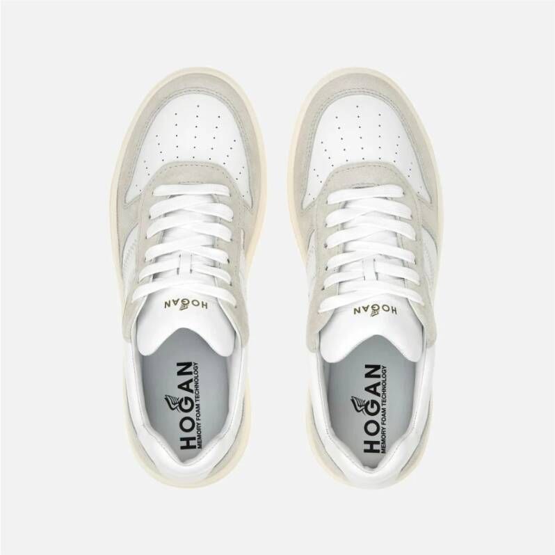 Hogan Witte leren sneakers met suède inzetstukken