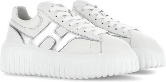Hogan Witte Leren Sneakers Metallic Finish White Dames