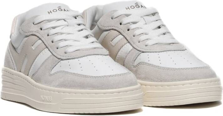 Hogan Witte Retro-Style Sneakers met Beige H White Dames