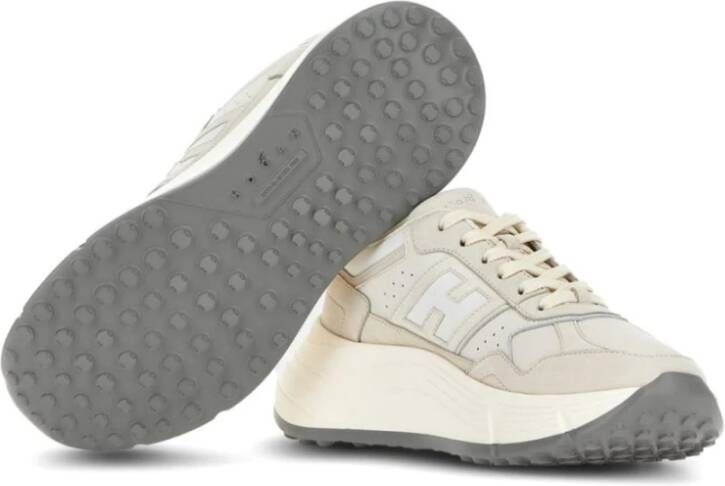 Hogan Beige Leder Sneakers met Gegraveerd Logo Beige Dames