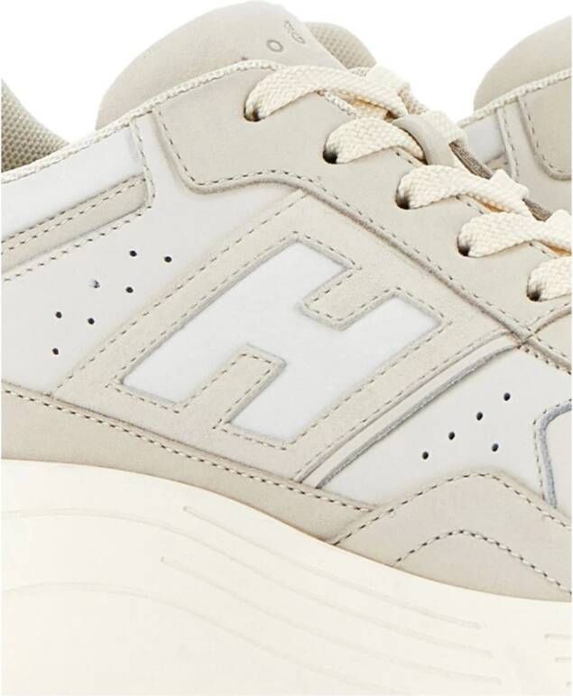 Hogan Beige Leder Sneakers met Gegraveerd Logo Beige Dames