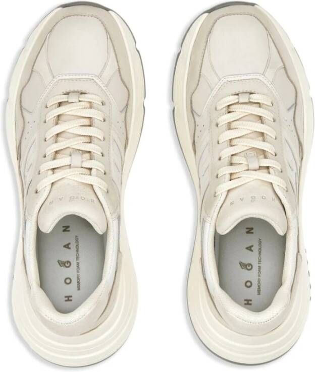 Hogan Beige Leder Sneakers met Gegraveerd Logo Beige Dames