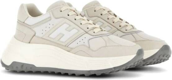 Hogan Beige Leder Sneakers met Gegraveerd Logo Beige Dames