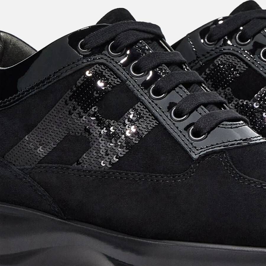 Hogan Zwarte Interactieve Suède Sneakers met Patentdetails