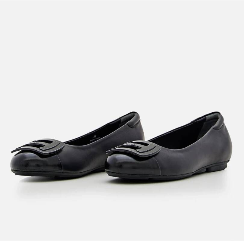 Hogan Zwarte Leren Ballerina Flats Black Dames