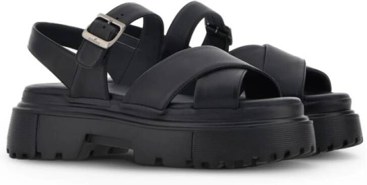 Hogan Zwarte leren platform sandalen Black Dames