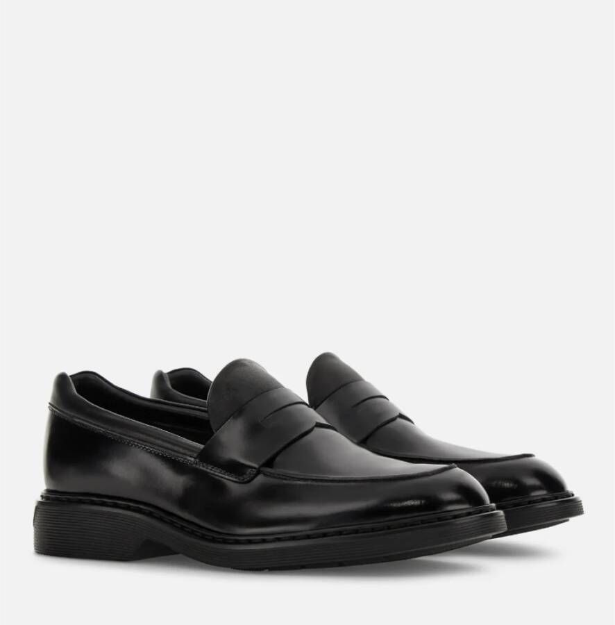 Hogan Zwarte Leren Platte Schoenen Black Heren