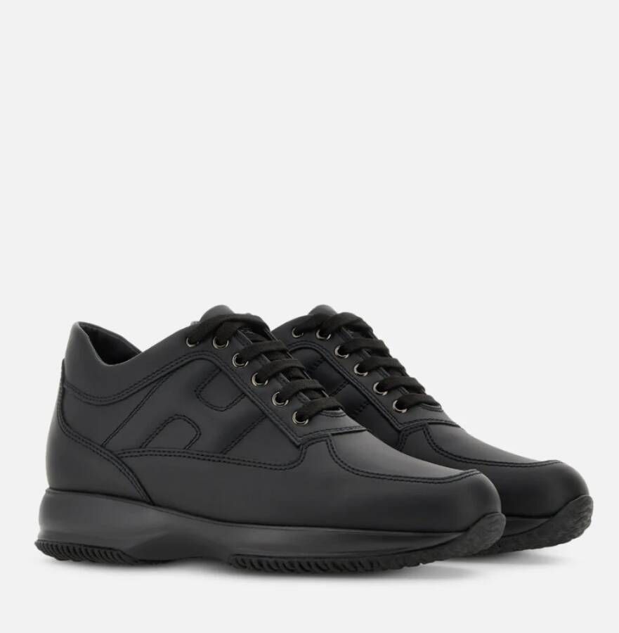 Hogan Zwarte Leren Sneakers met Zichtbare Stiksels Zwart Heren