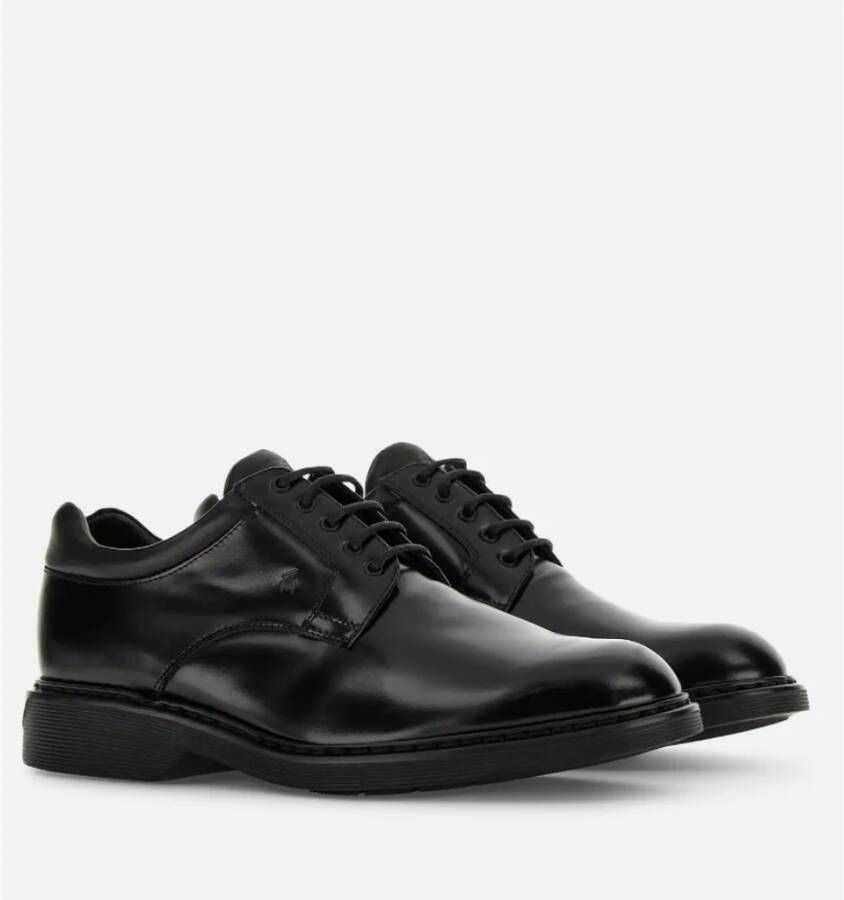 Hogan Zwarte Leren Veterschoenen Black Heren