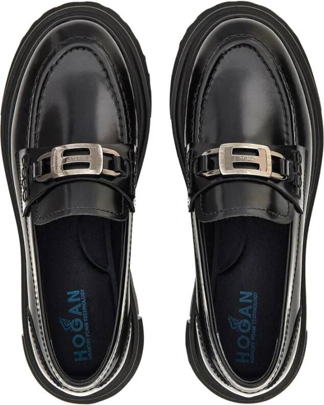 Hogan Zwarte platte mocassins met metalen accessoire