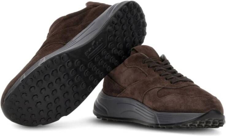 Hogan Zwarte Suède Plateauschoenen met Chunky Zool Brown Heren