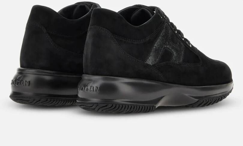 Hogan Zwarte Suède Sneakers met Gelamineerde Zij-H Zwart Dames