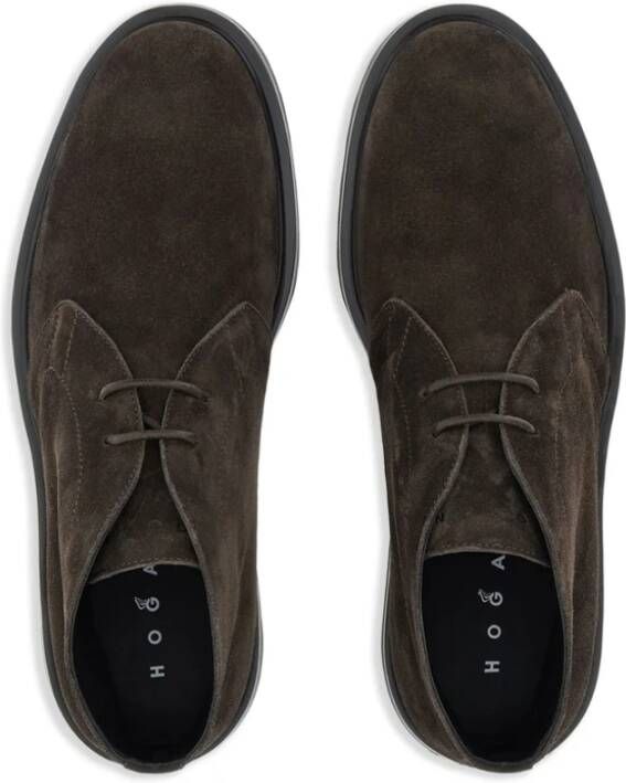 Hogan Zwarte Veterschoenen Platte Enkellaarzen