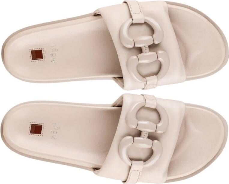 Högl Comfortabele Leren Sliders voor Dames Beige Dames