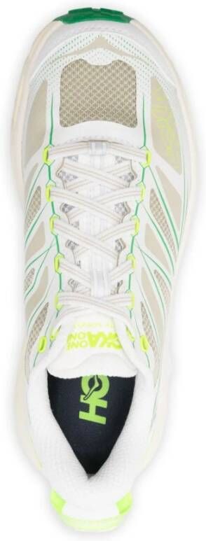 Hoka One Witte Mesh Sneakers Groene Accents
