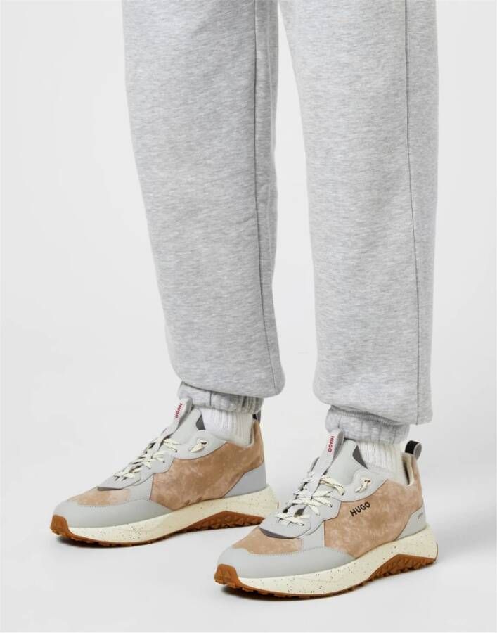 Hugo Beige Runner Sneakers Logo Rubberen Zool