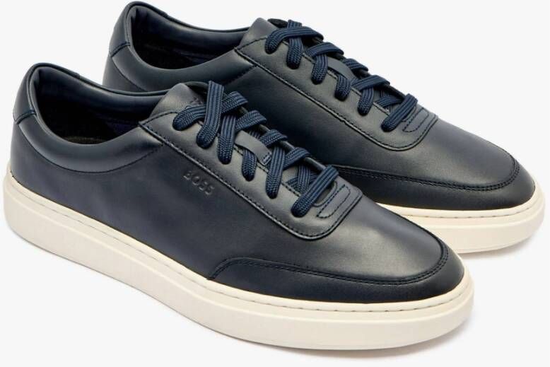 Hugo Blauwe Leren Lage Sneakers