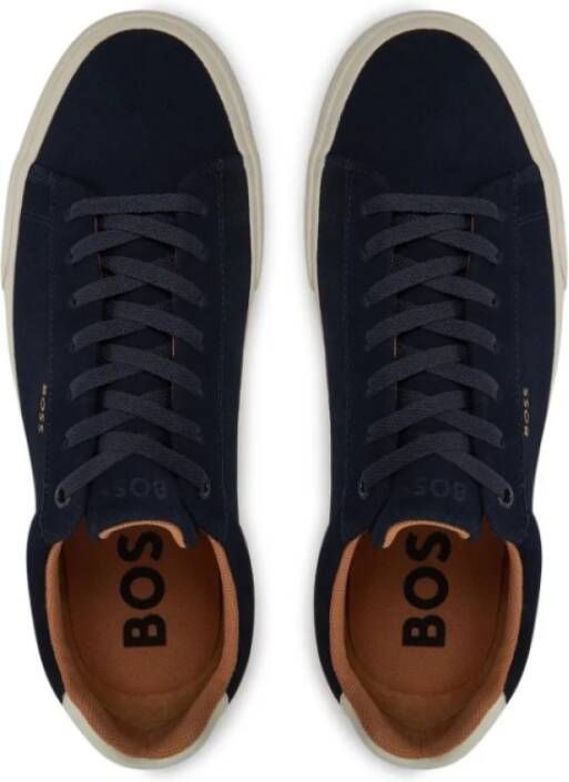 Hugo Boss Blauwe Suède Lage Sneakers Vetersluiting Blue Heren