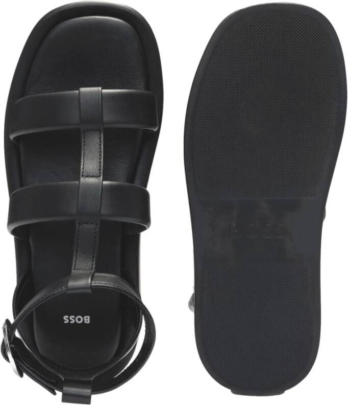 Hugo Boss Elegante Leren Plateau Sandalen Scarlet Model Black Dames