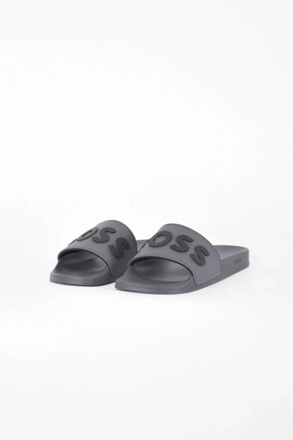 Hugo Boss Logo Slides Ronde Neus Nylon PU Gray Heren