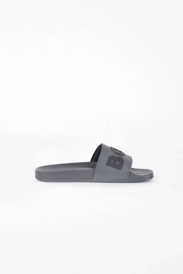 Hugo Boss Logo Slides Ronde Neus Nylon PU Gray Heren