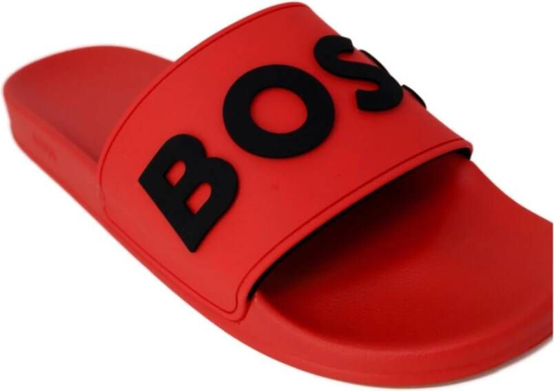 Hugo Boss Rode Rubberen Slippers Red Heren