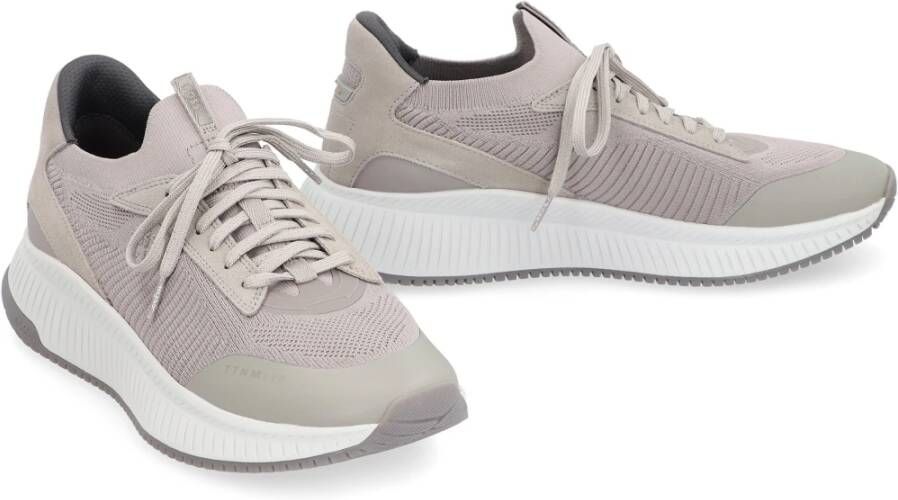 Hugo Boss Lage Sneakers met Suède Inzetstukken Gray Heren
