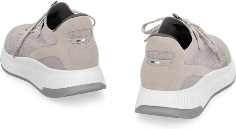Hugo Boss Lage Sneakers met Suède Inzetstukken Gray Heren