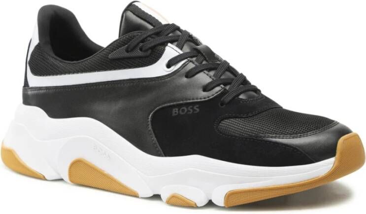 Hugo Boss Zwarte Runner Sneakers Logo Rubberen Zool Black Heren